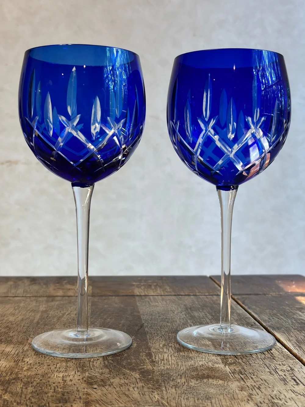Vintage discontinued Gorham Cobalt Blue Cut Crystal balloon Wine Glasses